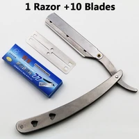 1 set men straight barber edge stainless steel razors folding shaving knife hair removal tools with 10pcs blades 77 02