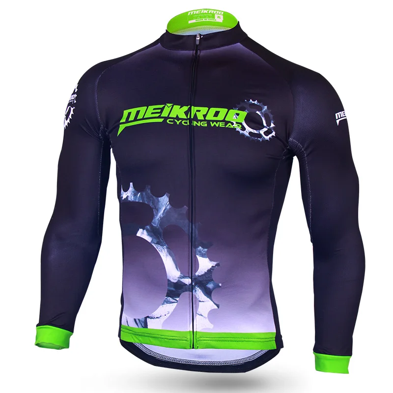 

Original Meikroo big gear black green long sleeve cycling clothing autumn bicycle apparel ropha ciclismo racing jersey