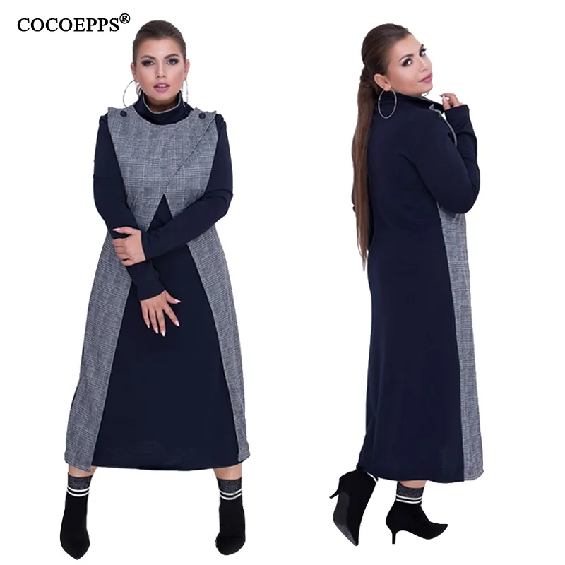 Зимнее женское платье COCOEPPS 5XL 6XL большого размера черное теплое с длинным рукавом