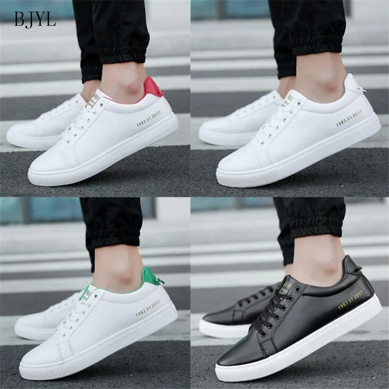 

BJYL 2019 Men's Casual Shoes Classic Fashion Male Lace up Flats Black White Red Green Men Flat Heel Comfort Sneakers B154