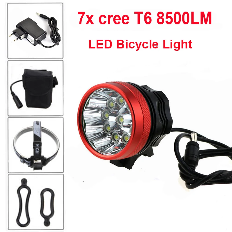 7T6 7x cree T6 8500 Люмен Водонепроницаемый СВЕТОДИОДНЫЕ Фары Велосипедов Света + 6 х 18650