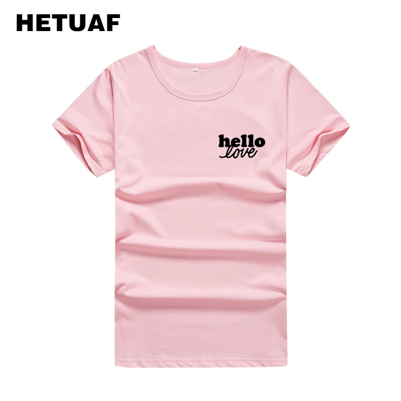 Женская футболка для пар HETUAF уличная в стиле Харадзюку с надписью Hello Love большие