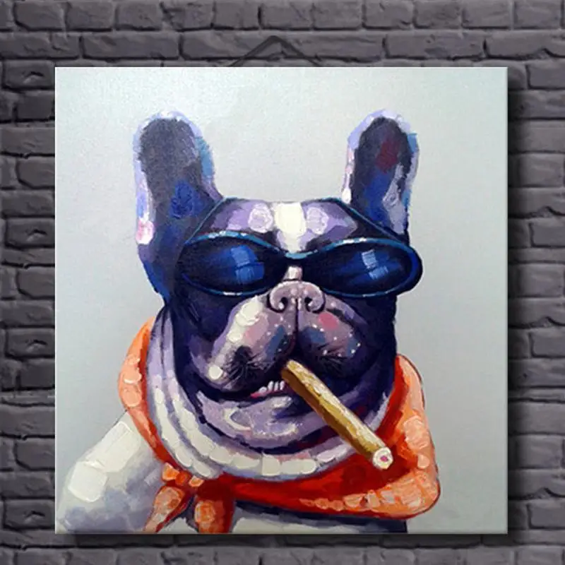 

Modern Smoking Dog Canvas Art Wall Artwork Hand Painted Abstract Oil Painting Animal Canvas Painting Dog for Kid's Room Decor