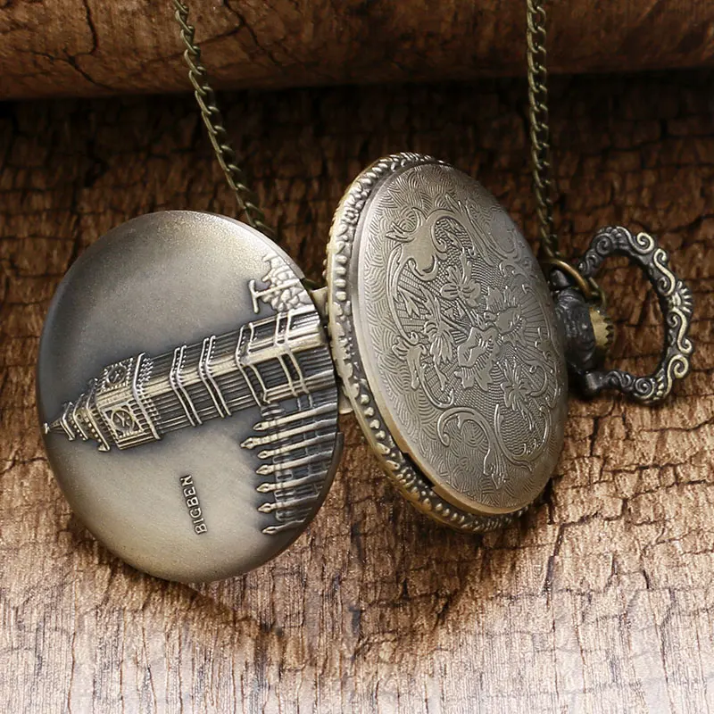 Классические бронзовые винтажные кварцевые карманные часы Биг Бен для мужчин и