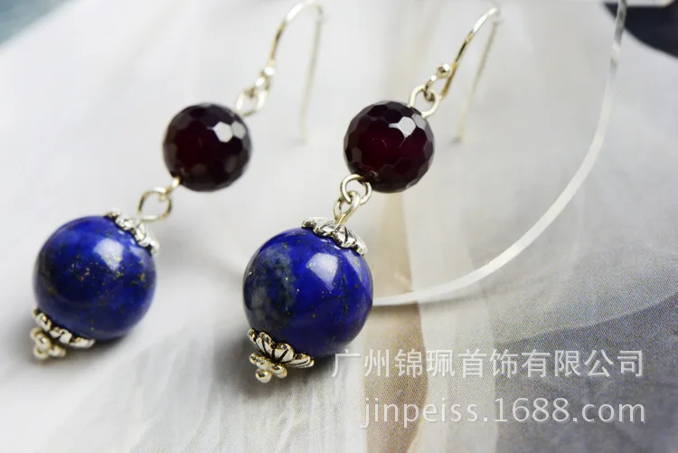 Silver products thailand accessories 925 pure silver thai natural lapis lazuli earring drop vintage earrings | Украшения и