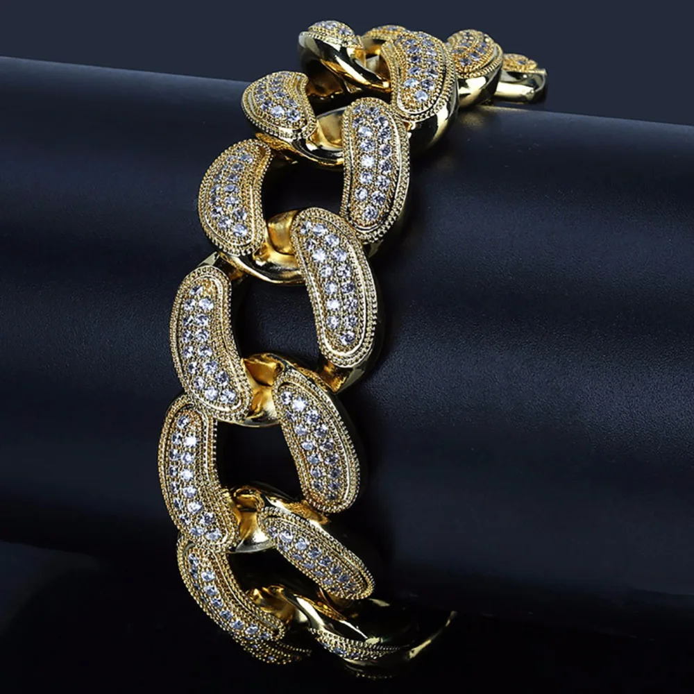

28mm Wide Big Heavy Miami Cuban Chain Bracelet For Mens Hip Hop Bling Iced Out CZ Bracelets Rapper Jewelry Gold/Silver Color