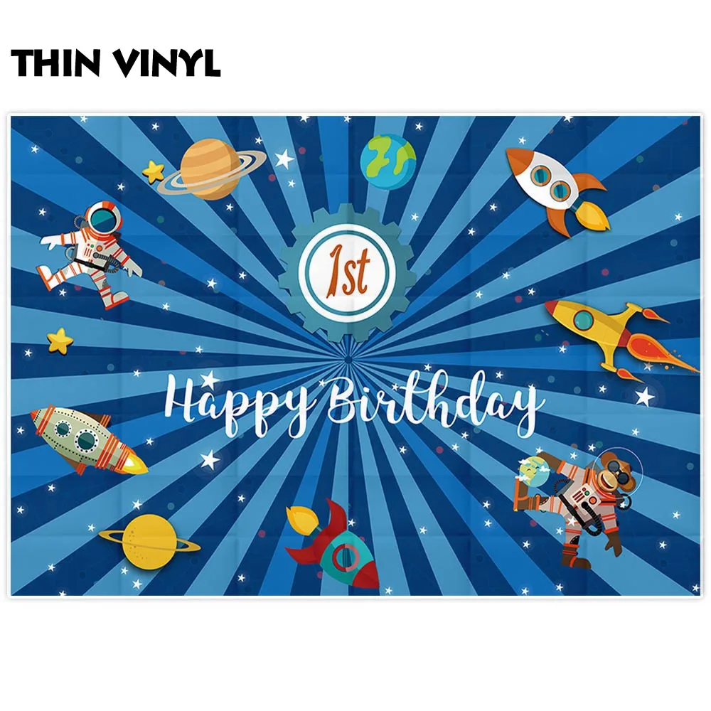 Фон для фотосъемки новорожденных Allenjoy день рождения синий астронавт звезды