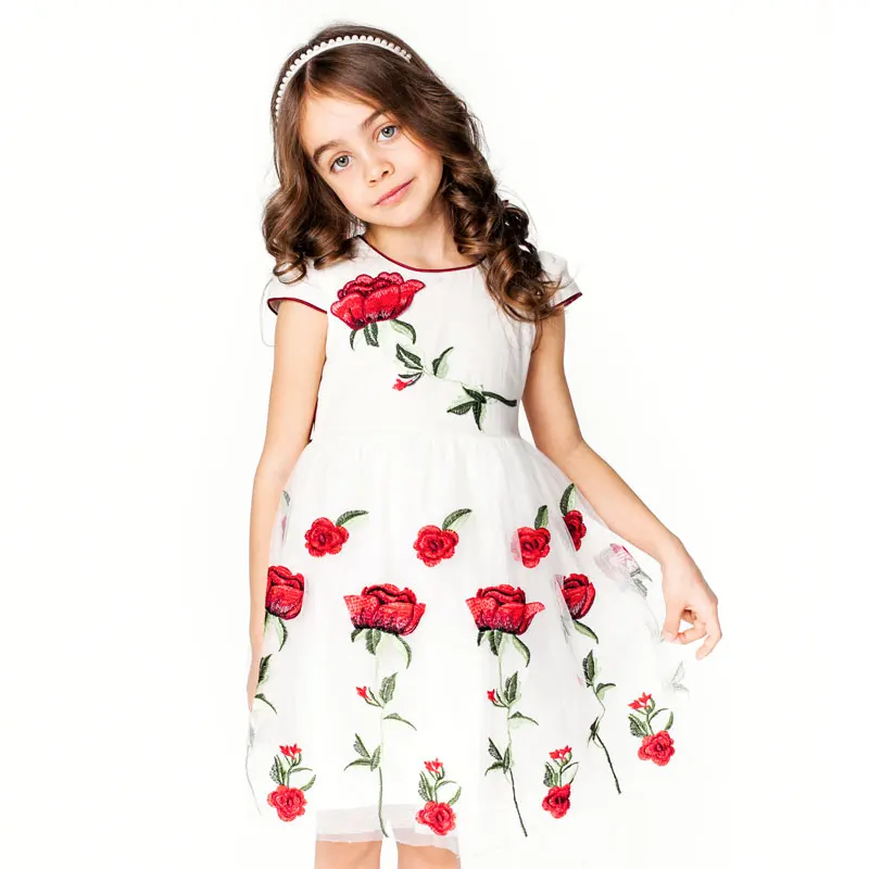 Childdkivy Rose Embroidery Girls Princess Dress 2020 Kids Summer For 4-12 Years Children Party Clothes | Детская одежда и обувь
