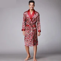 men kimono robes v neck faux silk bathrobes nightgown for male senior satin sleepwear summer paisley pattern pajamas set