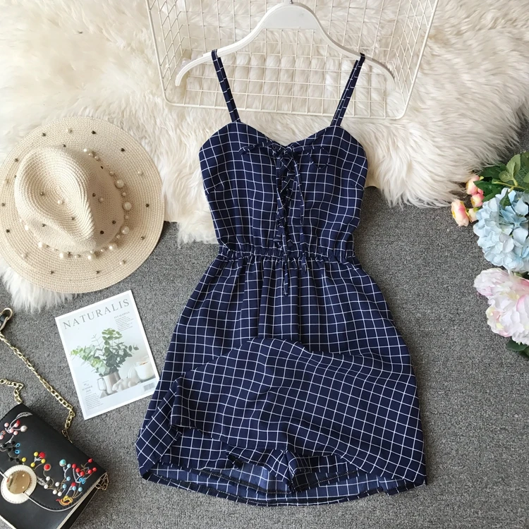 ALPHALMODA, летний женский пляжный комбинезон с цветочным принтом, на шнуровке, на груди, эластичный сзади, без рукавов, повседневный короткий шифоновый комбинезон
