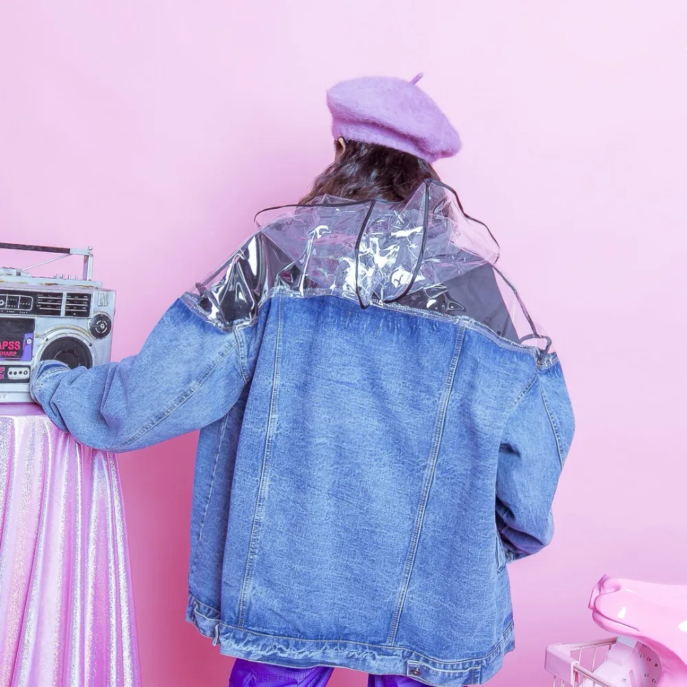 

Jasmine hip-hop retro BF tailoring, transparent hooded and loose jacket