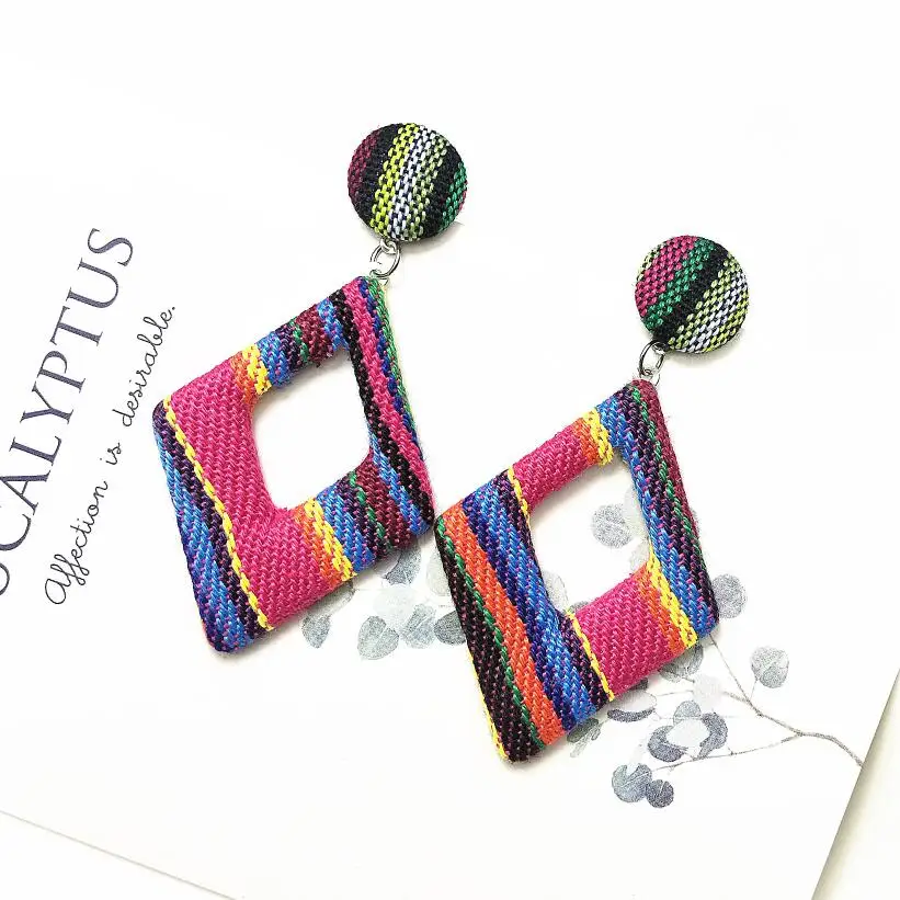 square colorful 1 New Dangle Big Round Earrings For Women Fashion Handmade Square Geometric Earrings Statement Drop Earrings - Окраска металла: square colorful 1