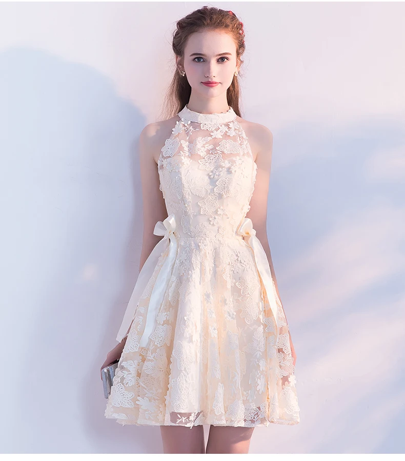 Винтажные кружевные короткие мини-Выпускные платья vestido de festa Совок галстук-лента женские вечерние платья для женщин