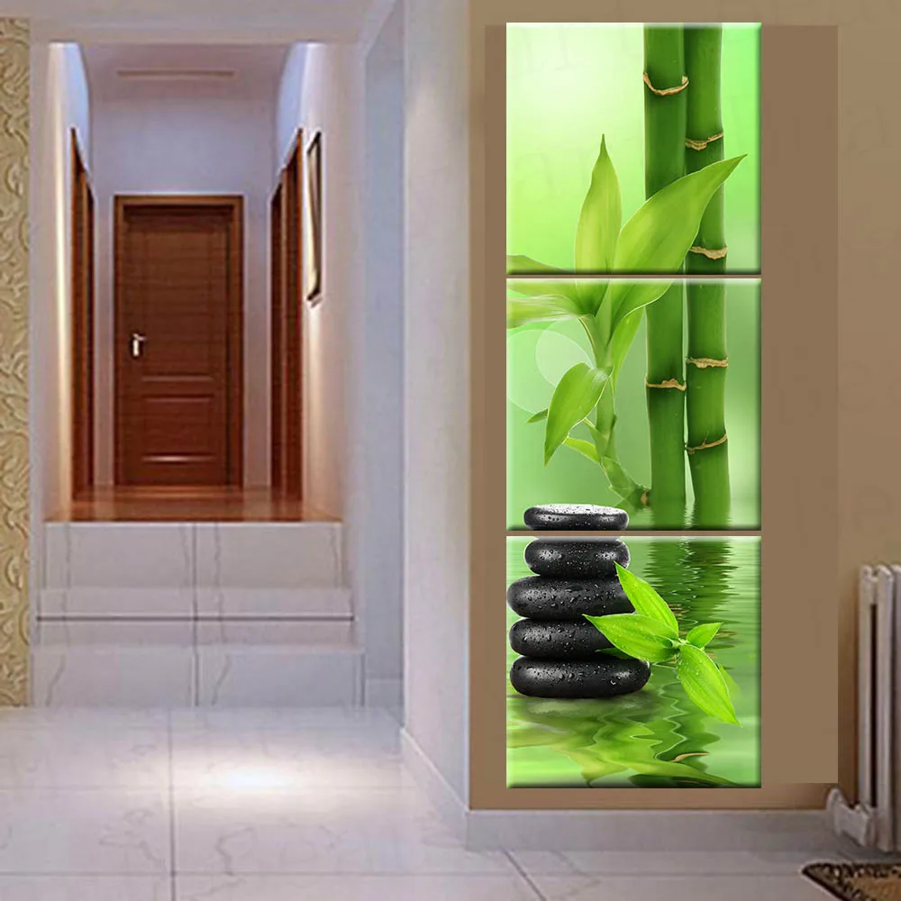 Картина на холсте 3 панели настенная живопись Spa камень бамбуковое украшение для