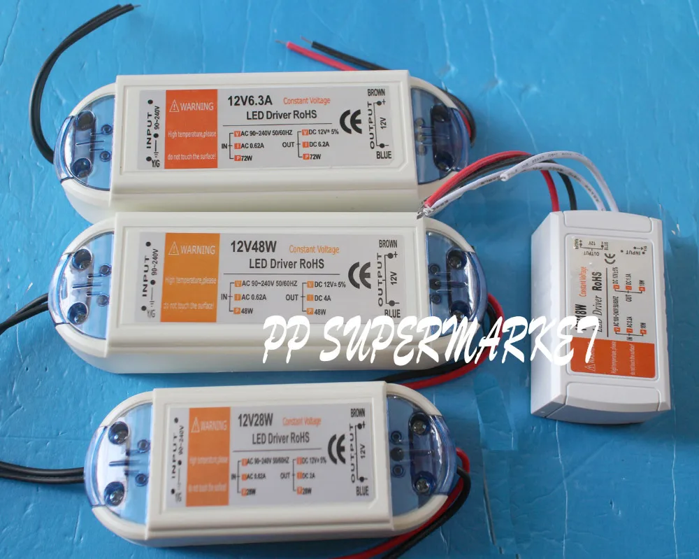 12 вольт Питание 12V Светодиодный драйвер 18 Вт 28 48 72 100W AC 110V 220V DC освещение