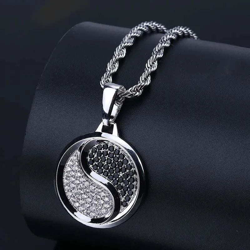 Fashion yin and yang taiji gossip pendant micro inlaid zircon hiphop personality necklace | Украшения и аксессуары