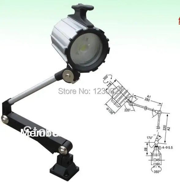 Long arm 280mm+220mm COB  9W Led machine work lamp  drilling table lighting lamp with switch 220v 24v 12V 110V for optional