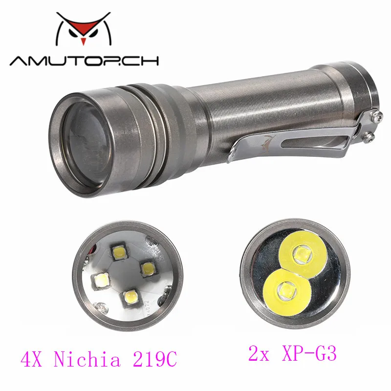 Amutorch AT40 4x Nichia 219C 1100LM выпуклая линза Профессиональный прожектор из титанового сплава EDC вспышка