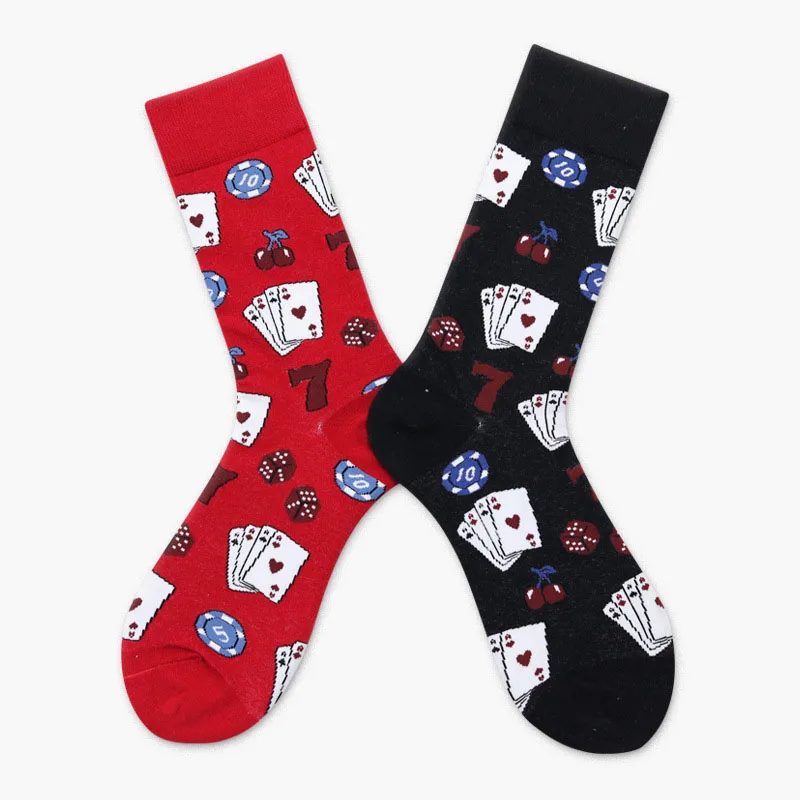 

2018 new tide brand men's socks sieve chips personality poker men's tube cotton socks men's gifts