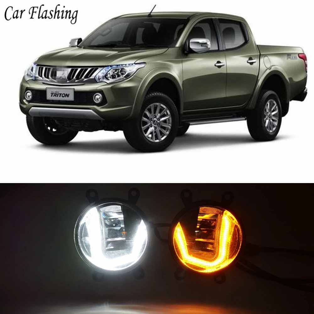 3 в 1 функции светодиодный для Mitsubishi Triton L200 2013- DRL Дневной ходовой светильник автомобильный проектор противотуманная фара с желтым сигналом