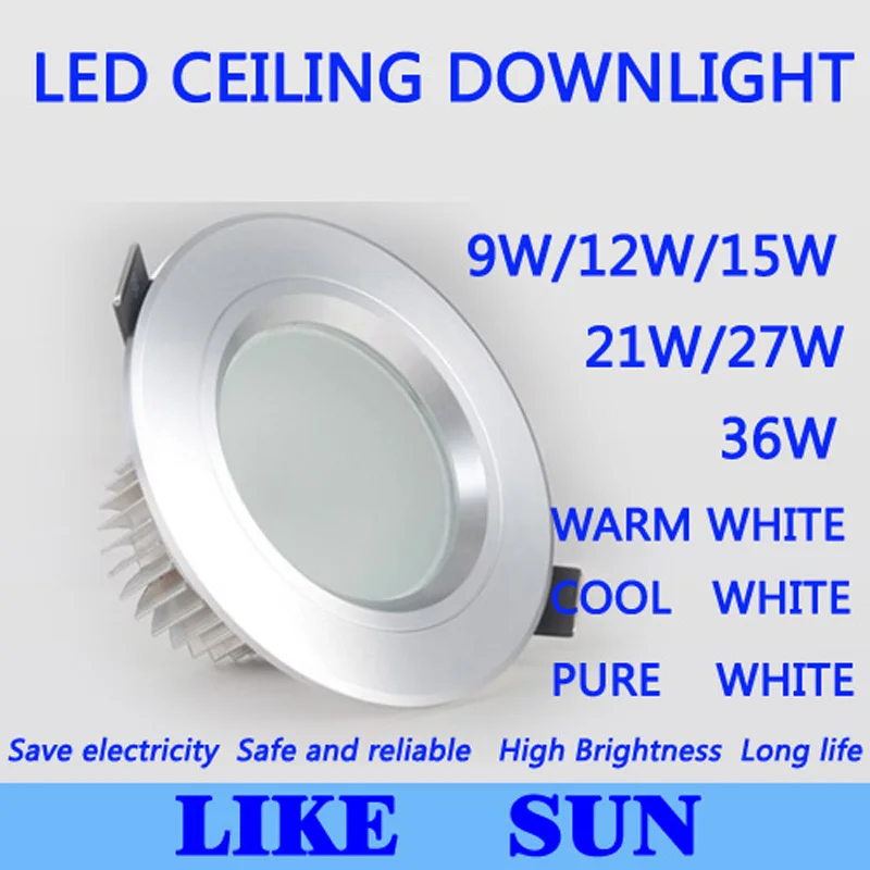 

FREE SHIPPING High power Led ceiling lamp 9W 12W 15W 21W 27W 36W 85-265V led Recessed Downlight with led drive