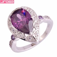 jrose wholesale fashion waterdrop style pear cut red pink purple white cubic zircon silver wedding ring size 6 11