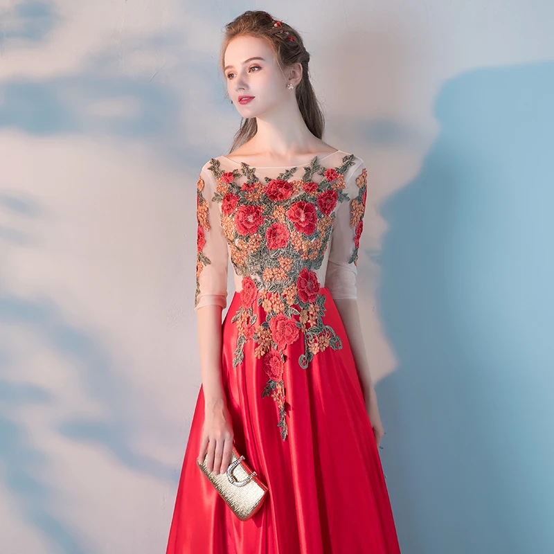 Женское длинное вечернее платье красное до пола с рукавами|sleeve formal gown|evening dress