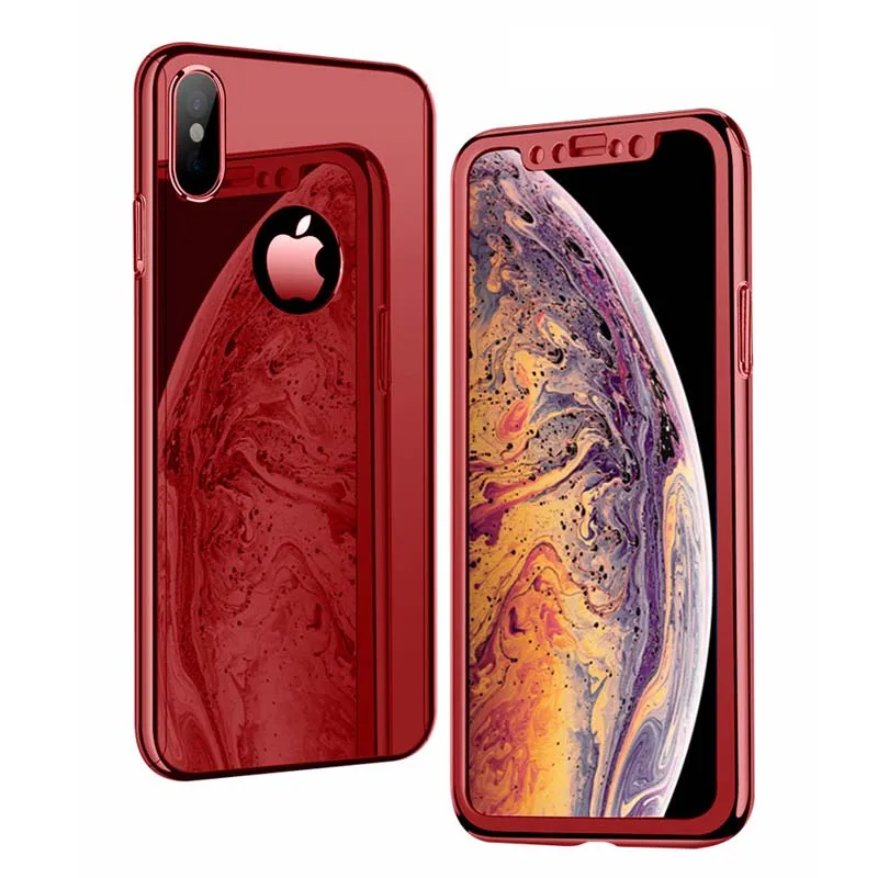 Покрытие PC Чехол ударопрочный чехол для iPhone X XS Max Xr 7 Plus 8 6 6S 5 5S SE со стеклянной