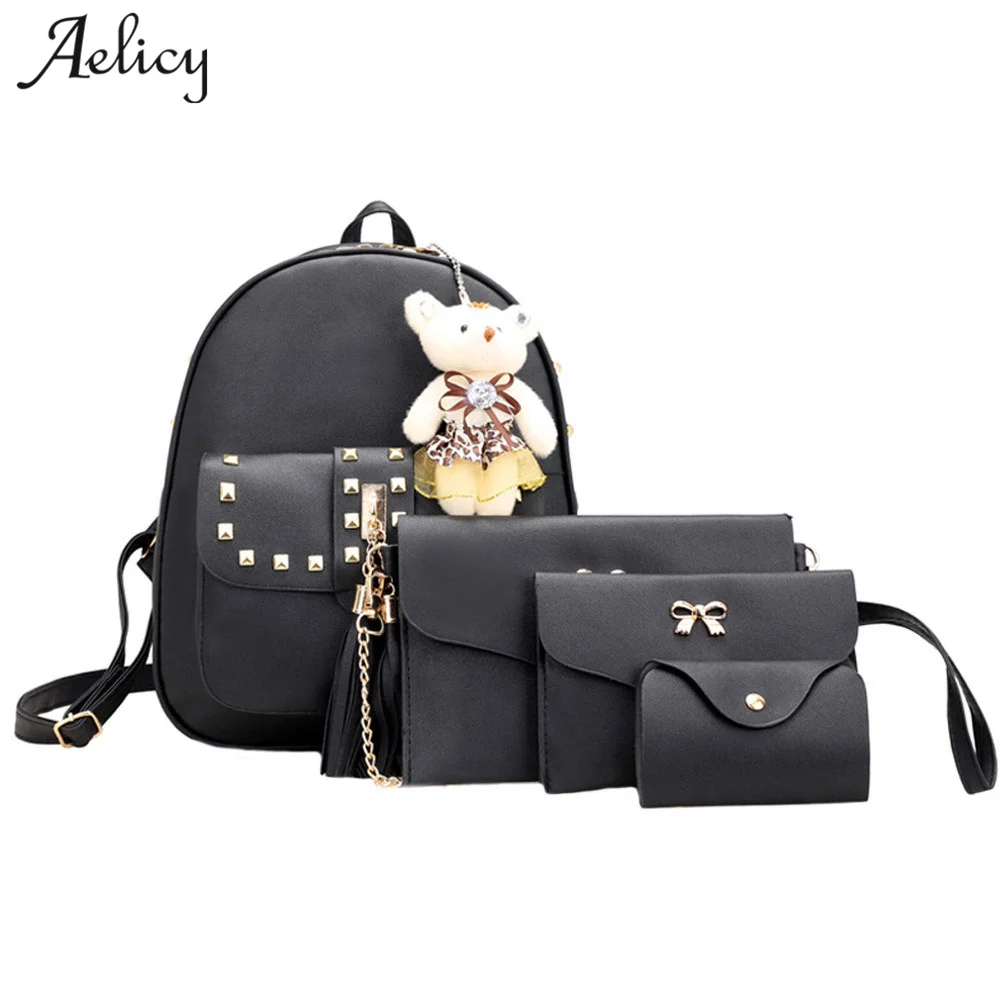 Aelicy роскошный 4 комплекта рюкзак с медведем и животными женская сумка школьные
