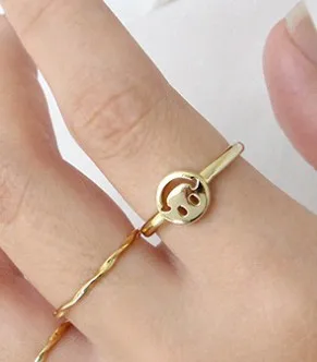 gold SHANICE 925 пробы Серебряное кольцо Открытие Ретро INS Личность Простой улыбка лицо в стиле панк Модные Серебряные украшения для девочек - Цвет основного камня: gold