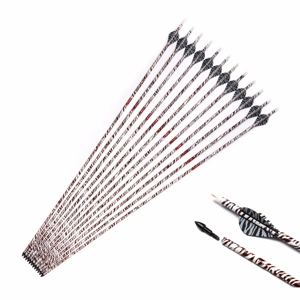 

6/12/24pcs 32 Inches Spine 400 Pure Carbon Arrow Inner Diatmeter 6.2mm with Replaceable Arrowhead for Compound Bow Hunting
