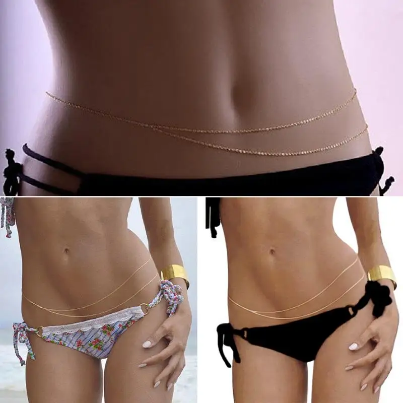 

HOT Sexy Women Fashion Waist Chain Double-layer Bikini Waist Link Body Chain Jewelry Gold Color Summer Body Chains