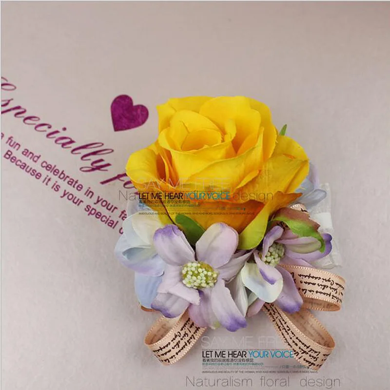 

5Pcs/Lot New Artificial hand-made Yellow Rose Corsage&Wrist Flowers Groomsman Article Flowers Wedding Party Decorative Flowers