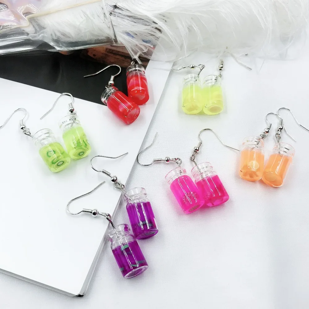 Creative Handmade Fruit Juice drop earrings for women Acrylic Strawberry lemon kiwi fruit orange cute Unique jewelry | Украшения и