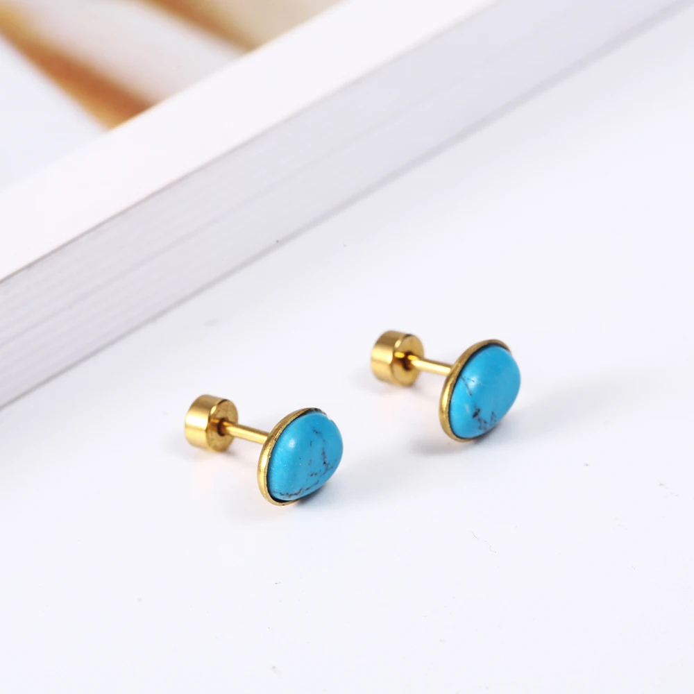 OUFEI Stud Earrings For Women Blue Fine Jewelry Accessories Stainless Steel Woman Vogue 2019 Charm Bohemian | Украшения и