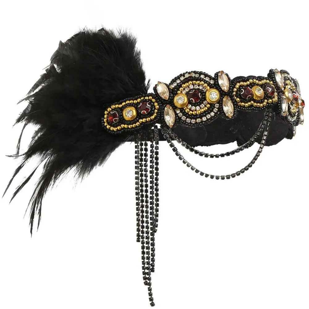 

1920S Vintage Headband Women's feather headpiece 5Piece Set gloves earring Cigarette Holder Halloween costume party accessory