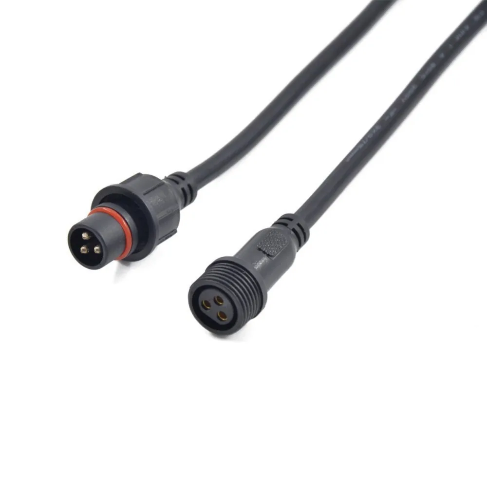 

5Pairs 3 Core 3pin Black Pigtail Plastics Waterproof IP65 LED Connector Male Female 40cm/pair