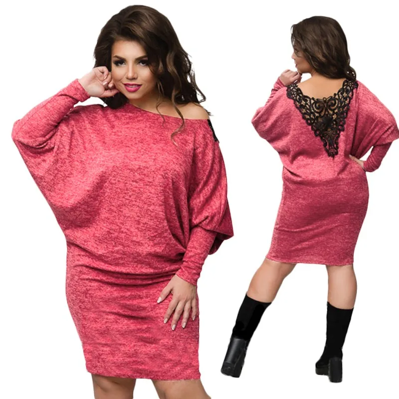 Женское трикотажное платье с рукавом летучая мышь|lace dress|sexy women dressdress plus size |