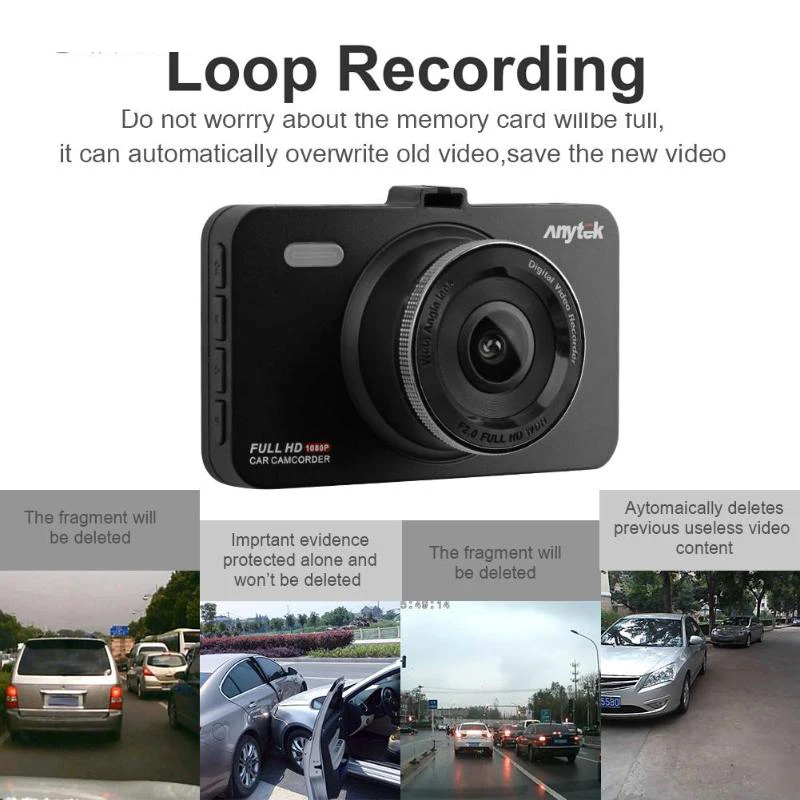 Автомобильный видеорегистратор Anytek A78 Full HD 1080 P с углом обзора 170 градусов