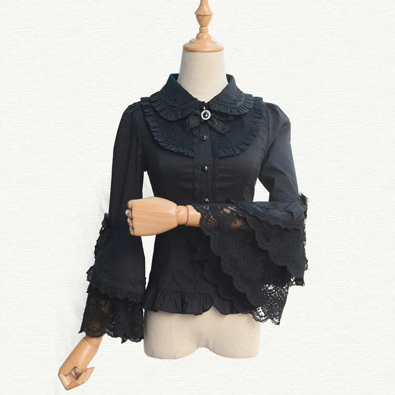 Рубашка женская хлопковая с цветочным кружевом и бантом блузка в викторианском