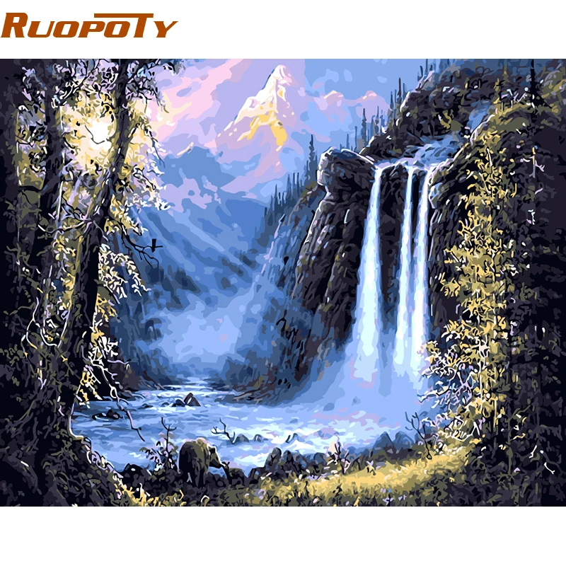 RUOPOTY Frame Waterfull Fairyland Landscape DIY Painting By Numbers Modern Wall Art Canvas For Home Decor 40x50cm | Дом и сад
