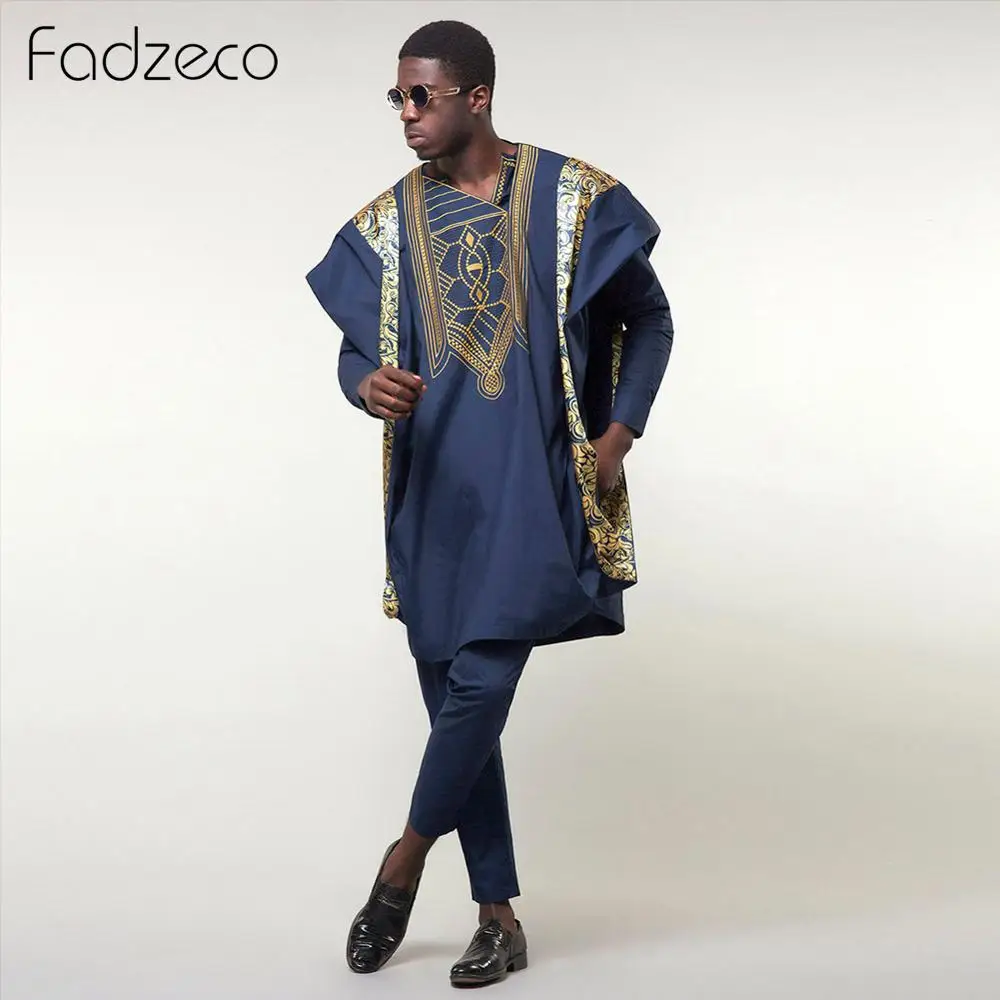 Мужская одежда Fadzeco Agbada комплект из 3 предметов в африканском стиле с принтом