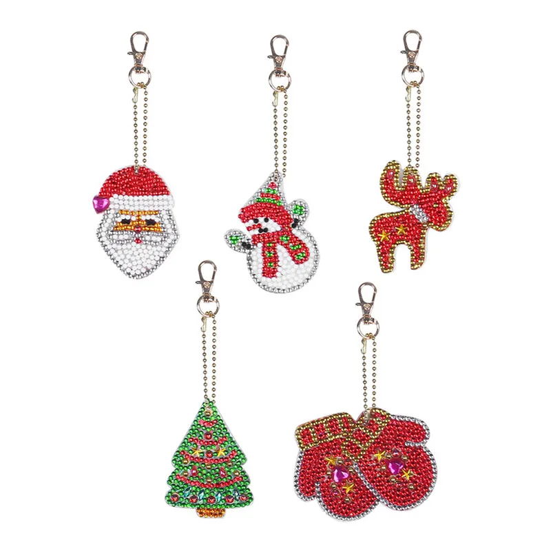 5pcs christmas 4/5 шт DIY полный дрель специальные алмазов картина брелок мультфильм сова торт Для женщин сумка подвеска брелок ювелирный кольцо для ключей подарки - Цвет: 5pcs christmas