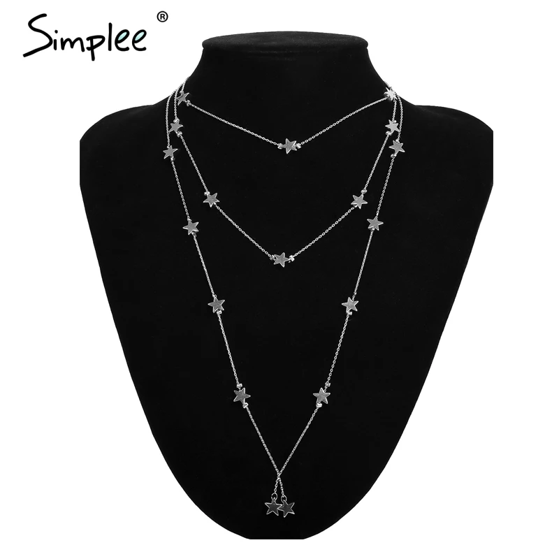 Женское ожерелье со звездами Simplee шикарное золотое ювелирное изделие длинное