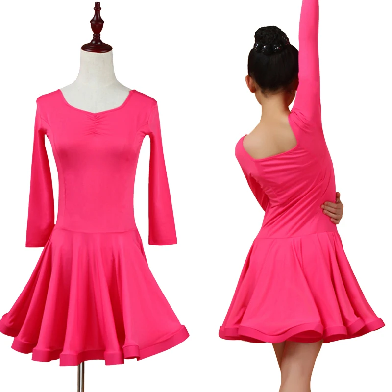 2017 новое осеннее платье для латинских танцев девочек однотонные костюмы с v