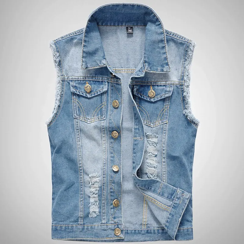 

Men's Denim Jeans Vest Cowboy Star Patch Designes Denim Jeans Waistcoat Sleeveless Jacket Men Slim tactical chalecos para hombre
