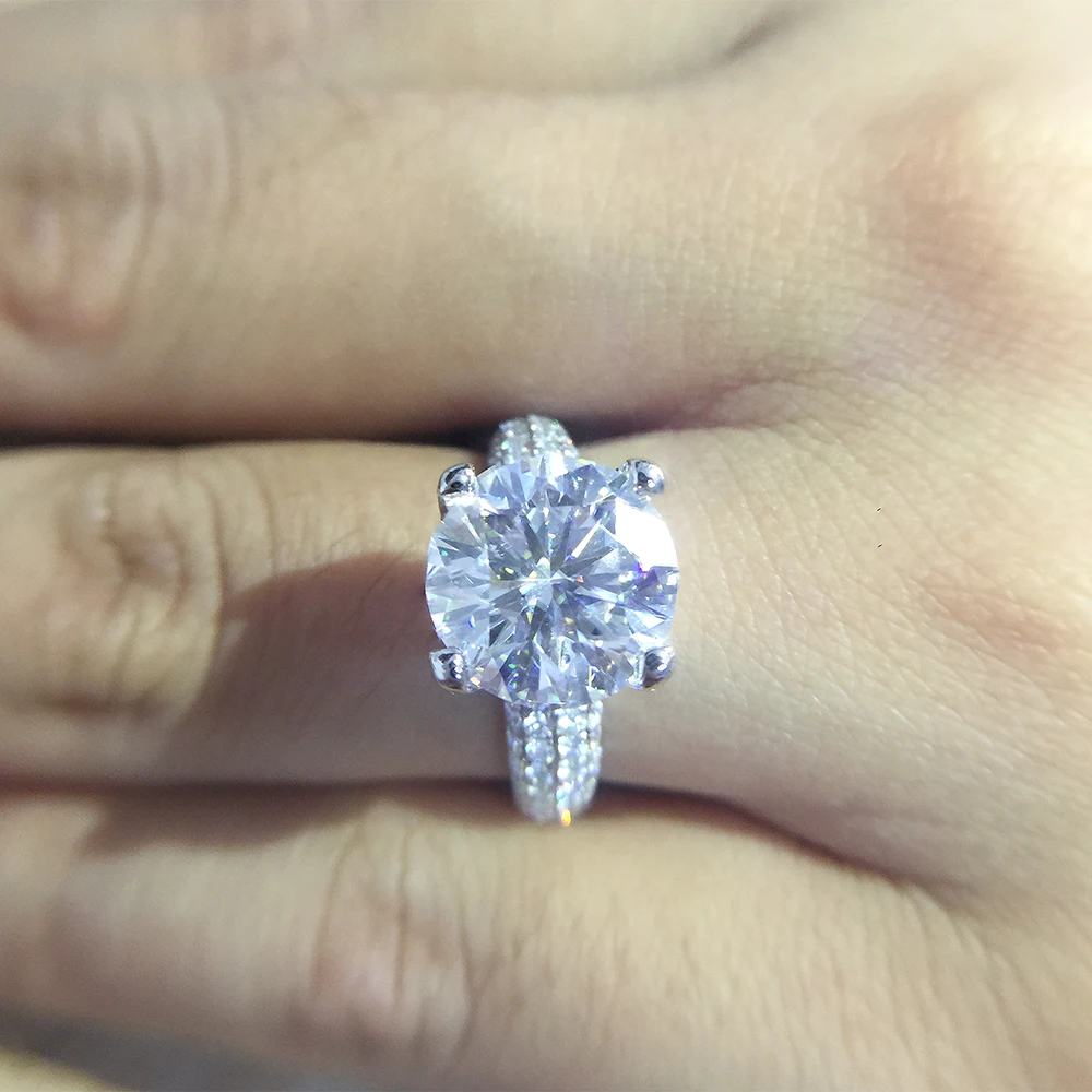 

Solid 14K White Gold 3.0ct 9mm Round Cut DF Moissanite Engagement Ring Anniversary Ring Moissanite Ring For Women