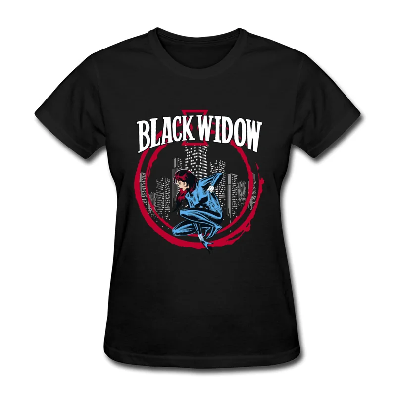 Black Widow USA Cityscape Футболка с принтом Marvel, женские топы, летняя футболка с круглым вырезом, хлопок, модные брендовые футболки