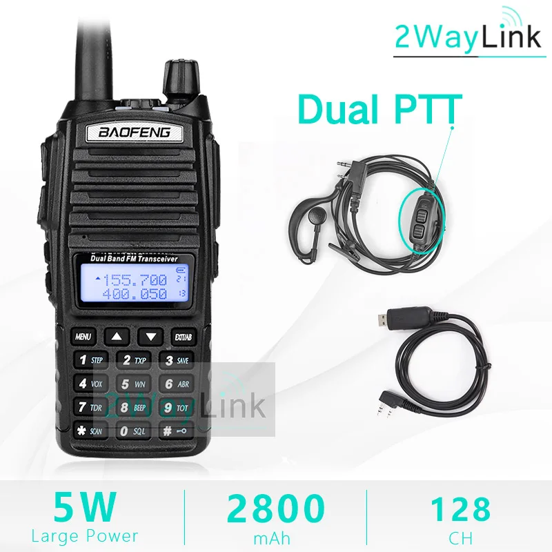 Dual PTT-Cable BaoFeng UV-82 рация 5 Вт 128Ch двухдиапазонный УКВ 136-174 МГц 400-520 МГц Портативный Baofeng UV82 Ham Радио Baofeng 82 - Цвет: Dual PTT-Cable