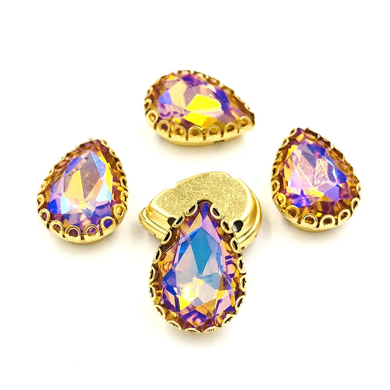 Новое поступление каплевидные Стразы шьют на золотистой базе кружевные